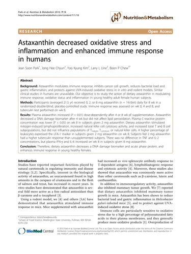 Astaxanthin decreased oxidative stress and inflammation and enhanced immune response in humans