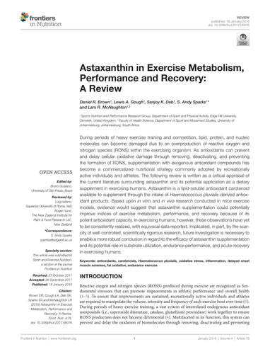 Astaxanthin in Exercise Metabolism, Performance and Recovery: A Review