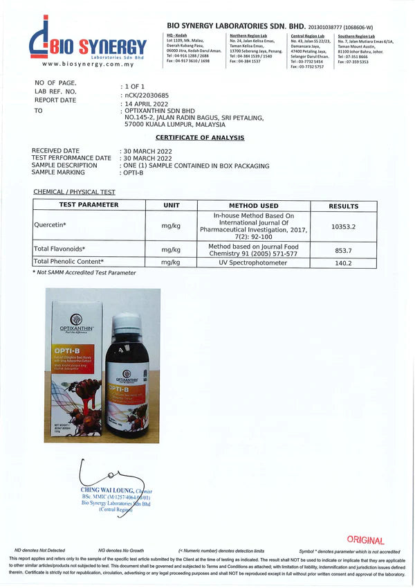 Opti-B Antioxidant Tests 30.03.22