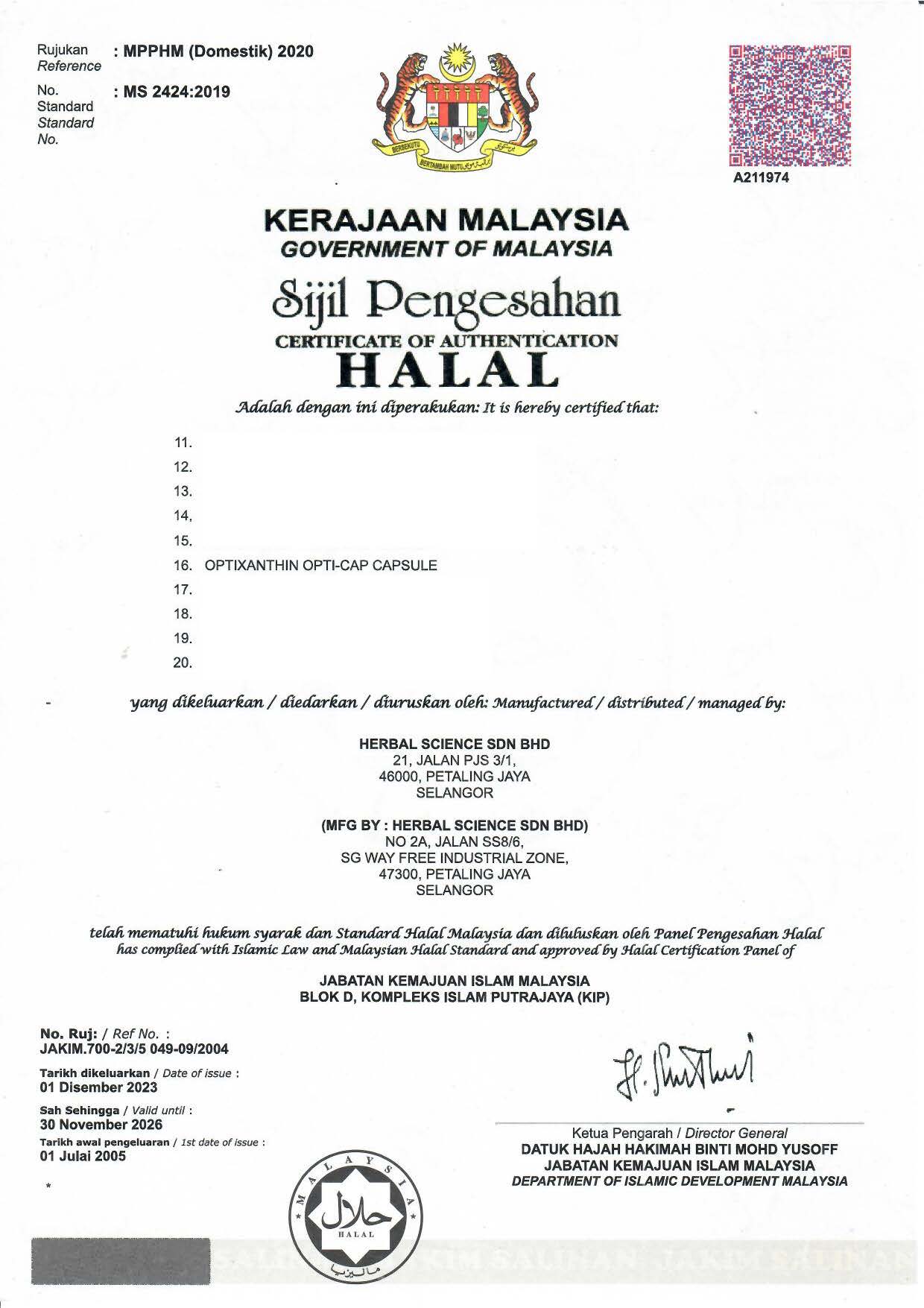 Opti-Cap Halal Certificate 2024