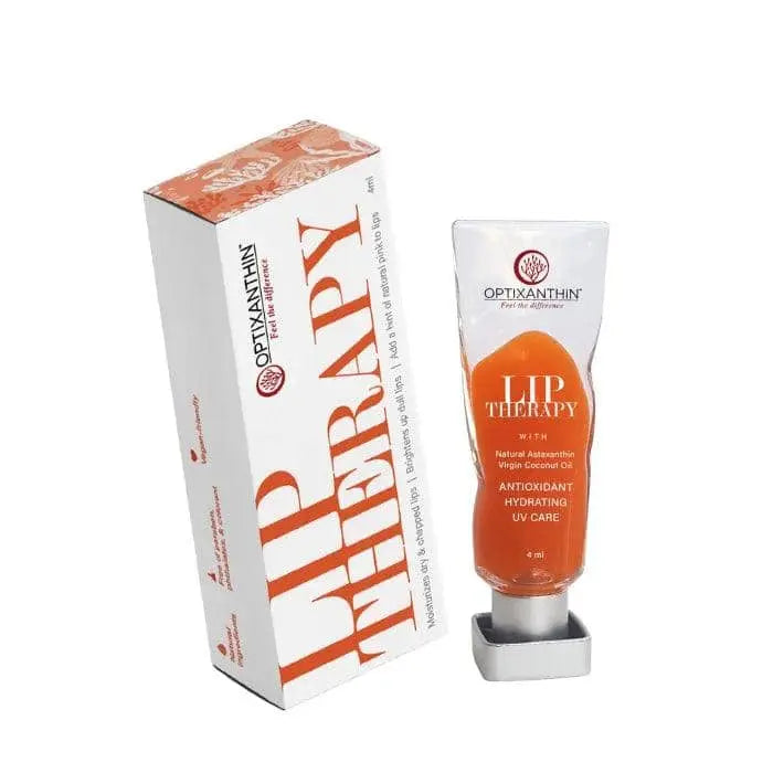 Optixanthin Lip Therapy – natural lip therapy product and lip balm for dry lips infused with astaxanthin for deep hydration and repair.